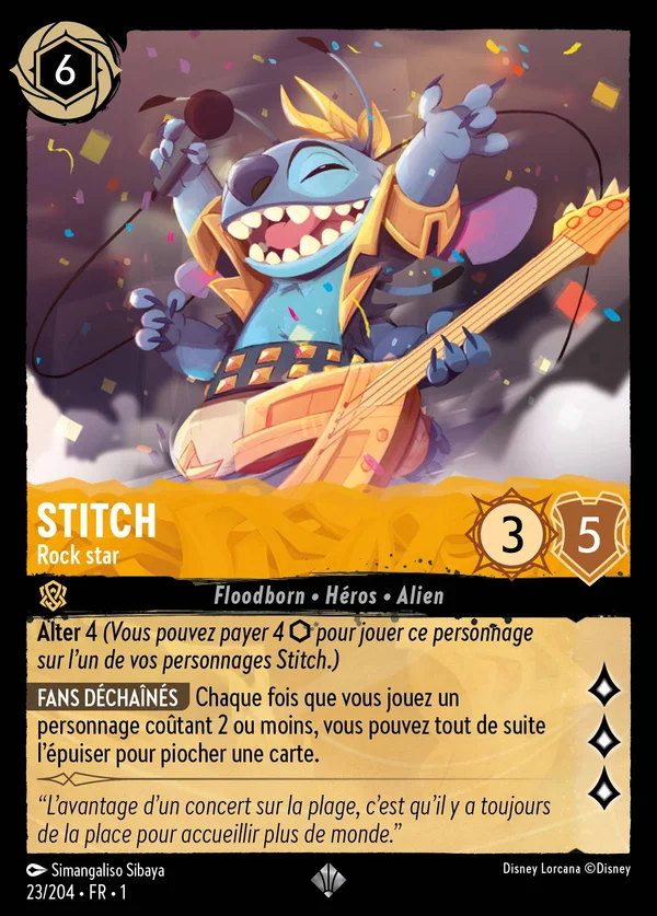 Stitch - Rock star — Disney Lorcana Personnage card from The First Chapter