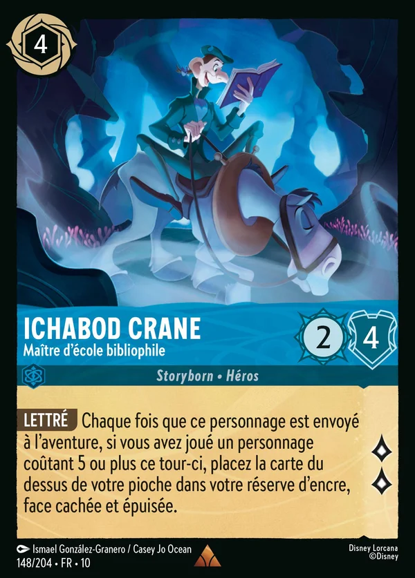 Ichabod Crane - Maître d'école bibliophile — Disney Lorcana Personnage card from Whispers in the Well