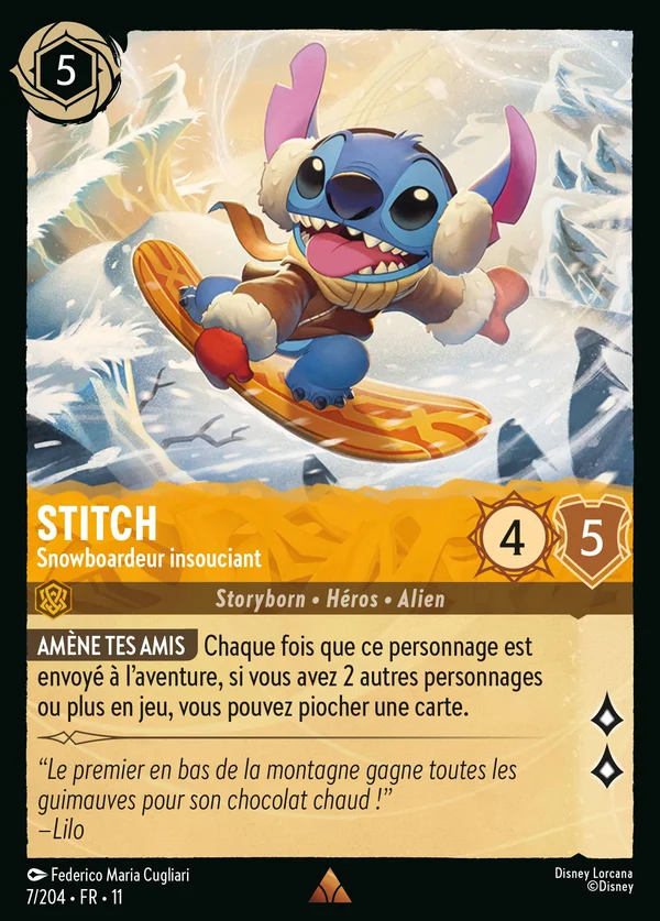 Stitch - Snowboardeur insouciant — Disney Lorcana Personnage card from Winterspell