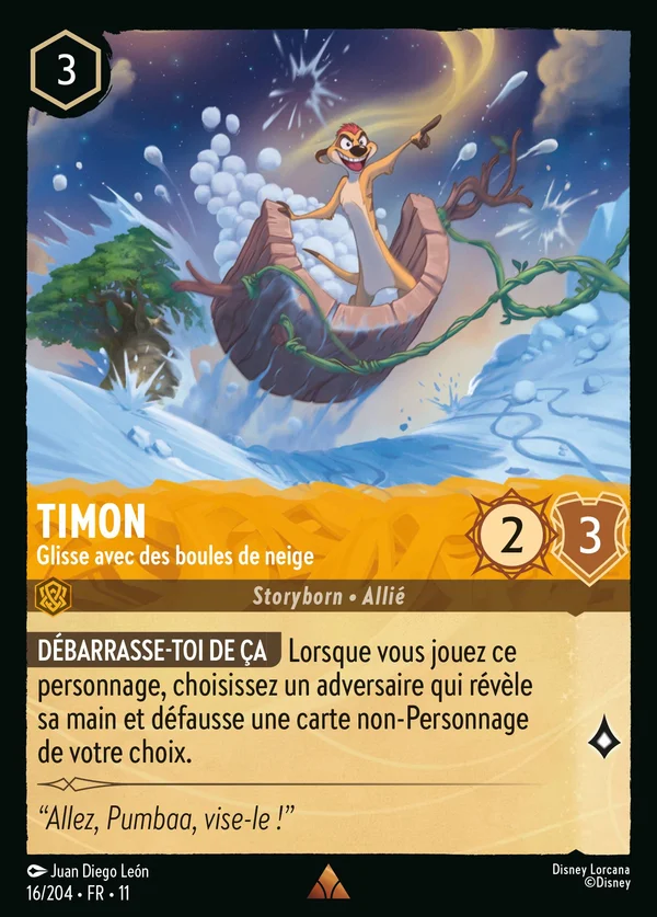 Timon - Glisse avec des boules de neige — Disney Lorcana Personnage card from Winterspell
