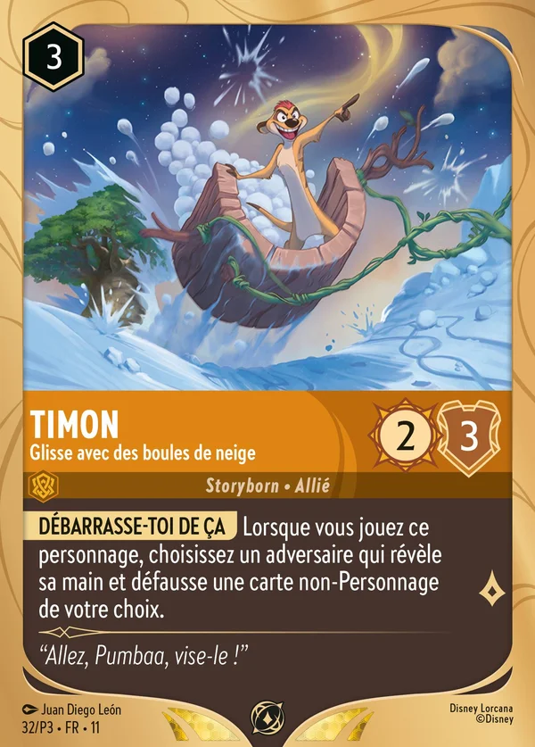 Timon - Glisse avec des boules de neige — Disney Lorcana Personnage card from Winterspell