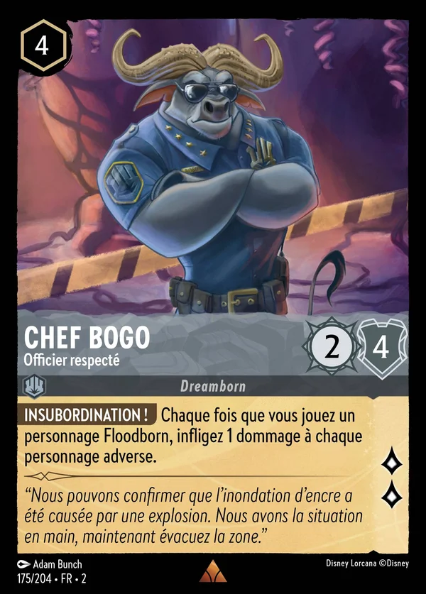 Chef Bogo - Officier respecté — Disney Lorcana Personnage card from Rise of the Floodborn