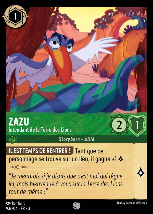 Zazu - Intendant de la Terre des Lions — Disney Lorcana Personnage card from Into the Inklands