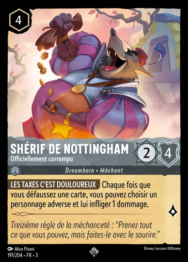 Shérif de Nottingham - Officiellement corrompu — Disney Lorcana Personnage card from Into the Inklands