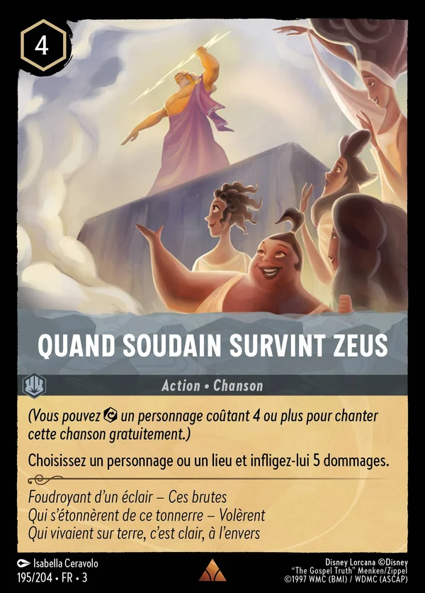 Quand soudain survint Zeus — Disney Lorcana Action card from Into the Inklands