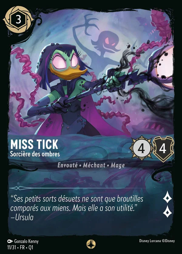 Miss Tick - Sorcière des ombres — Disney Lorcana Personnage card from Illumineer's Quest: Deep Trouble