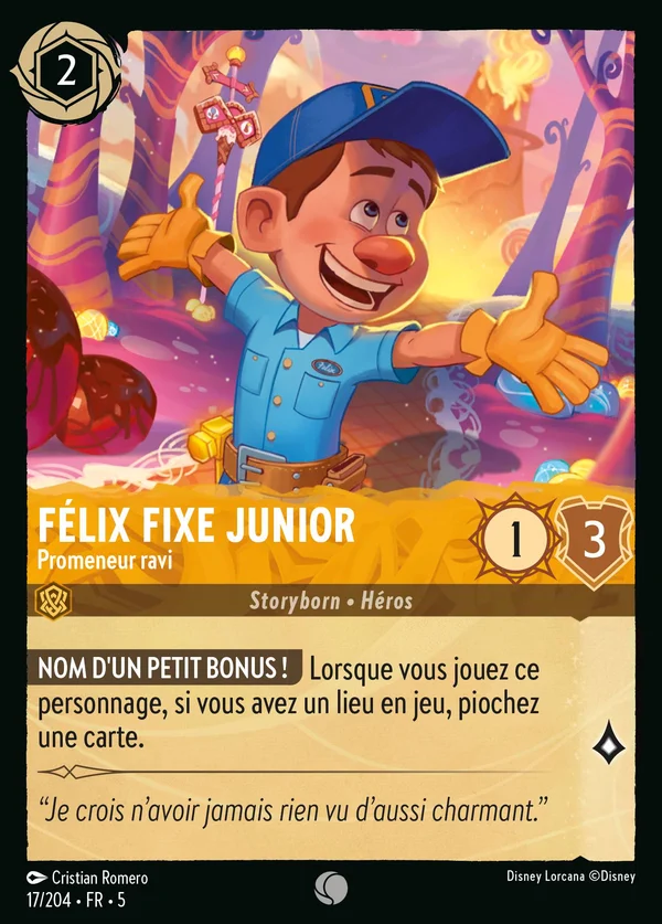Félix Fixe Junior - Promeneur ravi — Disney Lorcana Personnage card from Shimmering Skies